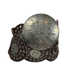 Wide belt‎ boho Silver dark Brown round bohemian western southwest